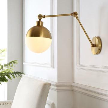 Alba 8" Mid-Century Modern Arm-Adjustable Iron/Glass LED Sconce - JONATHAN Y